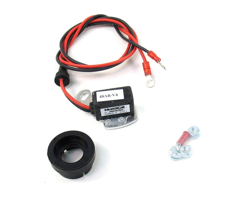Pertronix 1281 Ignitor Kit For Original Motorcraft Distributors. 8-Cylinder, Single Point, Vacuum Advance, 12-Volt Negative Ground. Typically Found In 1957-74 Ford Vehicles.